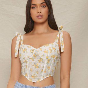 Ditsy Floral Knot Shoulder Bustier Crop Cami Top XS (2)